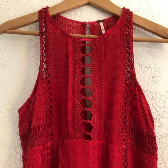 Free People Wherever You Go Red Eyelet Mini Dress - Picture 8 of 14